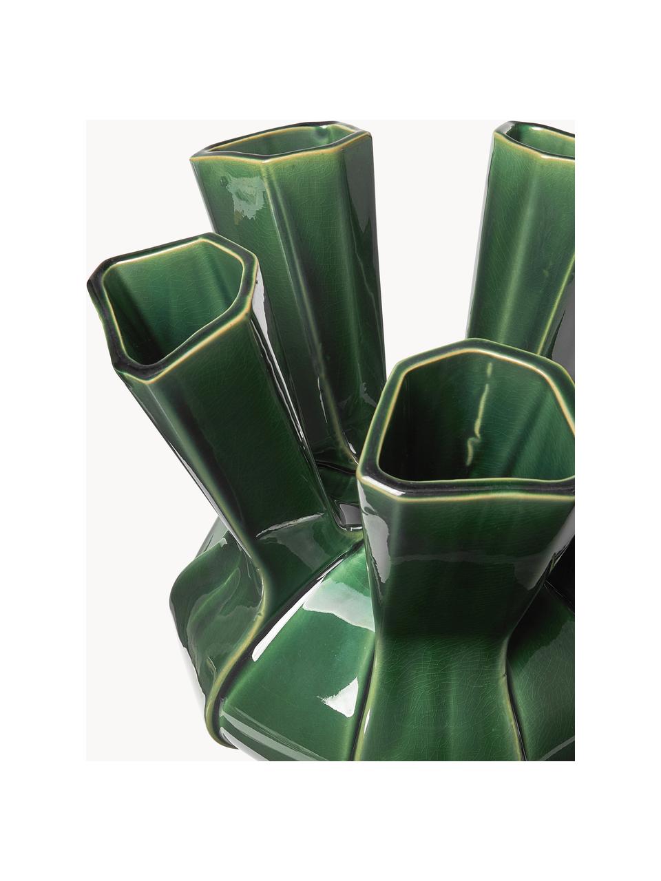 Vaso in porcellana di design Puyi, alt. 34 cm, Porcellana smaltata, Verde scuro, Ø 29 x Alt. 34 cm