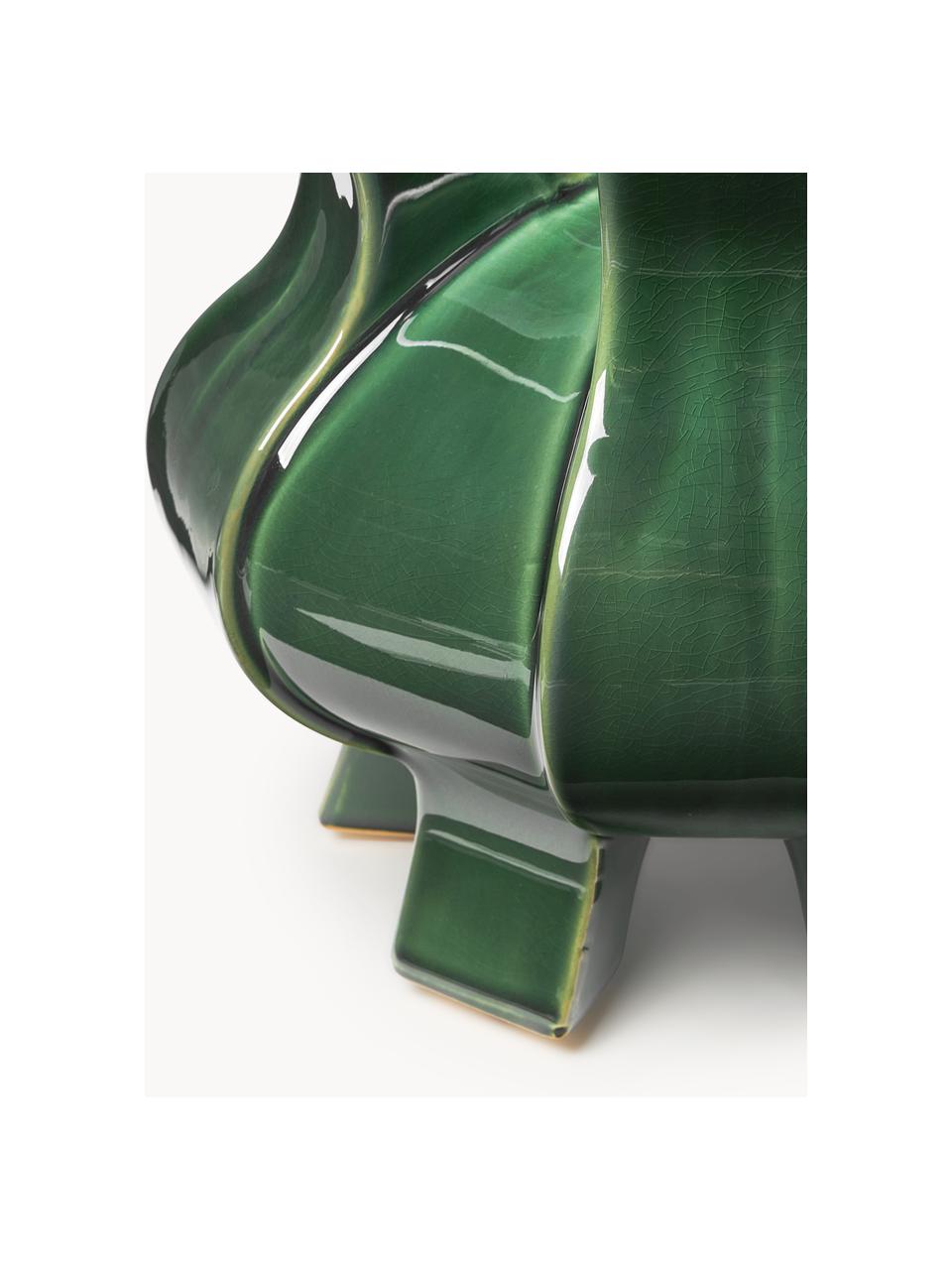 Vaso in porcellana di design Puyi, alt. 34 cm, Porcellana smaltata, Verde scuro, Ø 29 x Alt. 34 cm