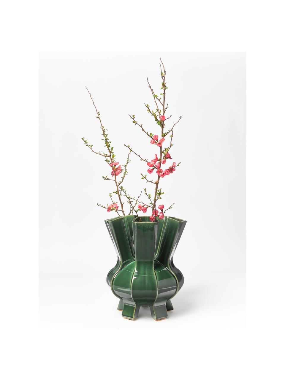 Dizajnová porcelánová váza Puyi, V 34 cm, Glazúrovaný porcelán, Tmavozelená, Ø 29 x V 34 cm