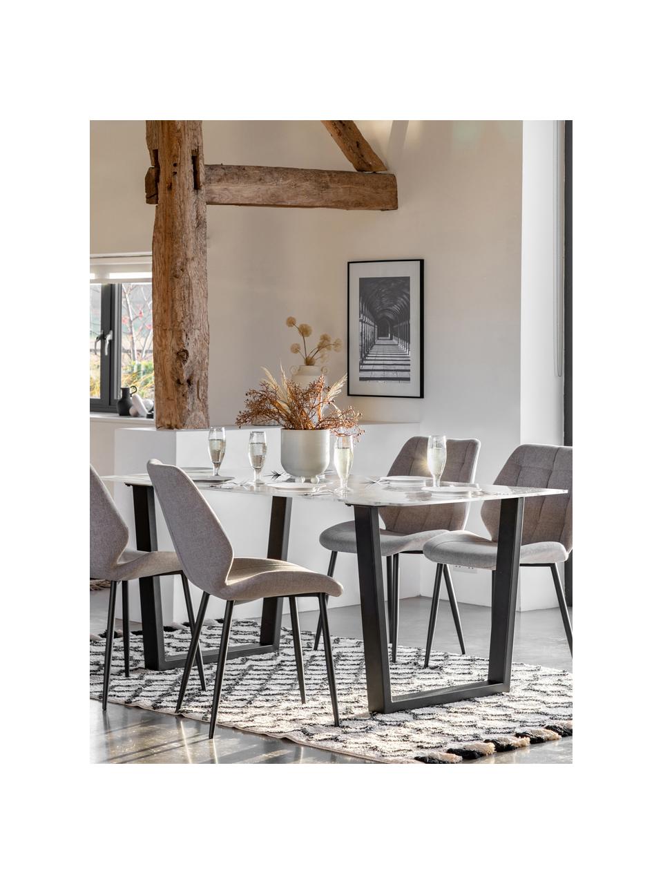 Esstisch Davidson mit Glasplatte in Marmor-Optik, 160 x 90 cm, Tischplatte: Glas, Beine: Metall, beschichtet, Marmor-Optik Weiss, Schwarz, B 160 x T 90 cm