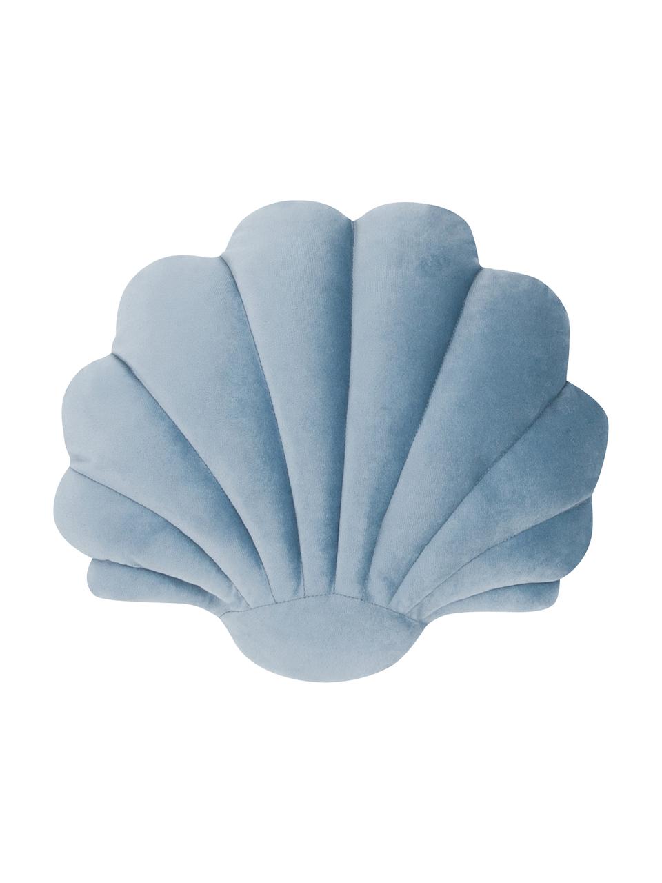 Cuscino a forma di conchiglia in velluto Shell, Retro: 100% cotone, Azzurro, Larg. 32 x Lung. 27 cm