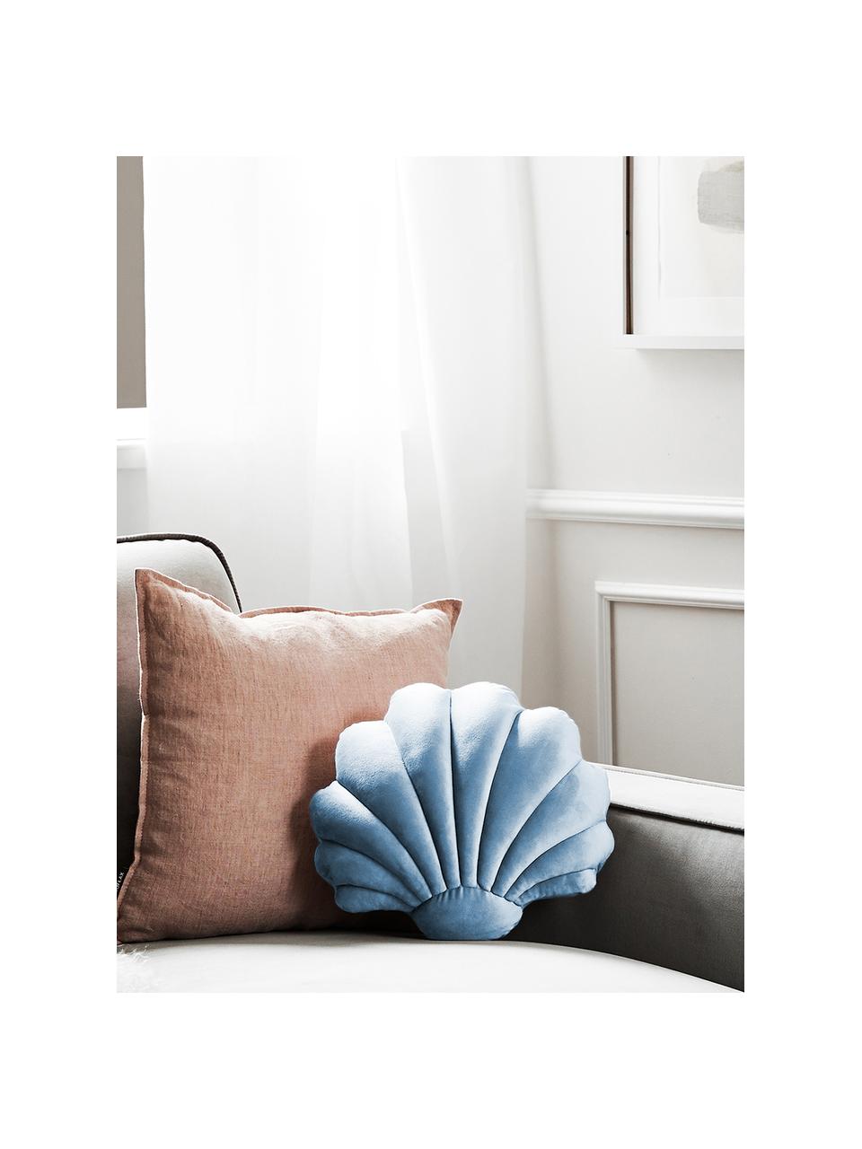 Cuscino a forma di conchiglia in velluto Shell, Retro: 100% cotone, Azzurro, Larg. 32 x Lung. 27 cm