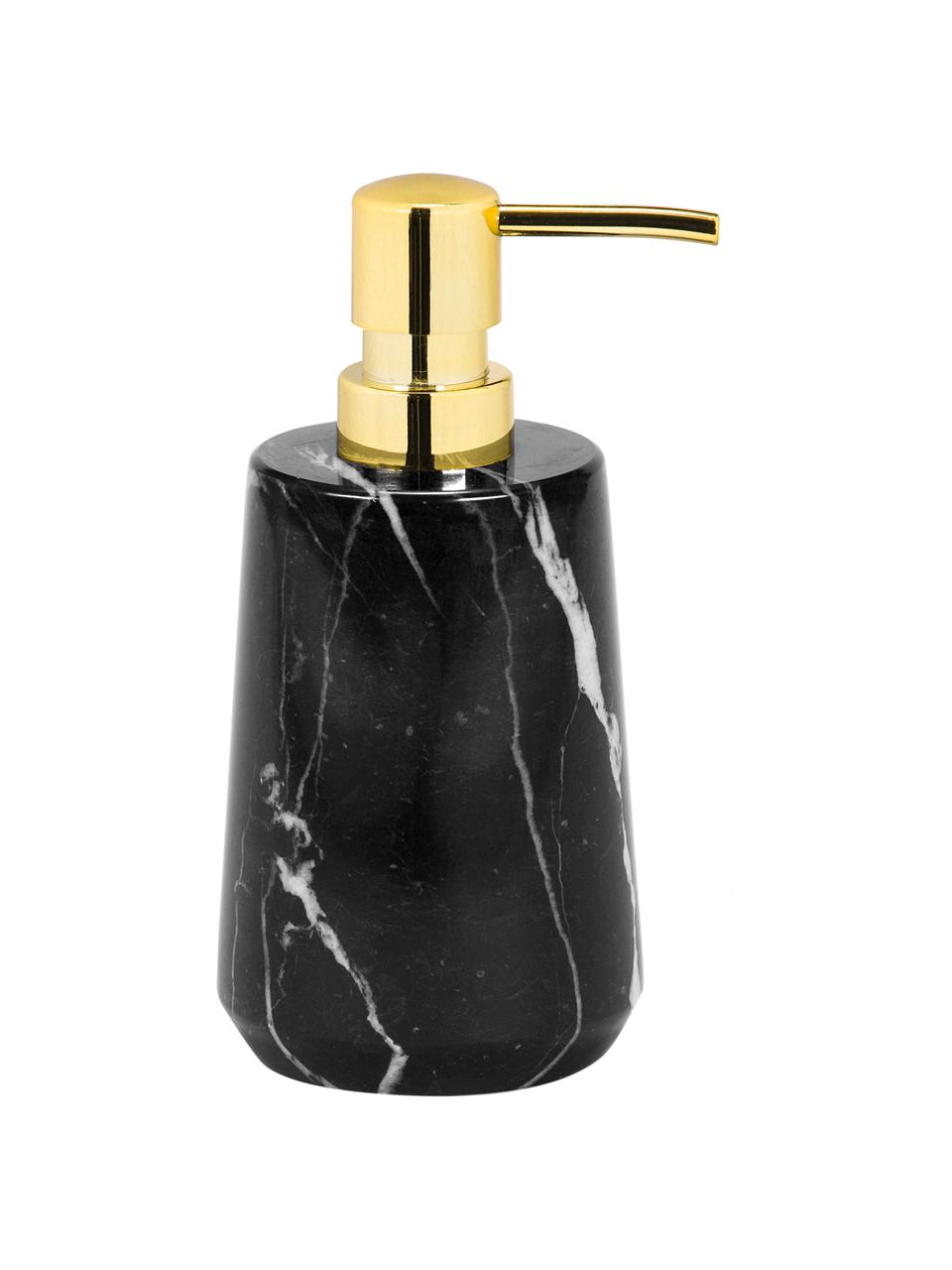 Dispenser sapone in marmo Lux, Contenitore: marmo, Testa della pompa: plastica, Nero marmorizzato, dorato, Ø 8 x Alt. 17 cm