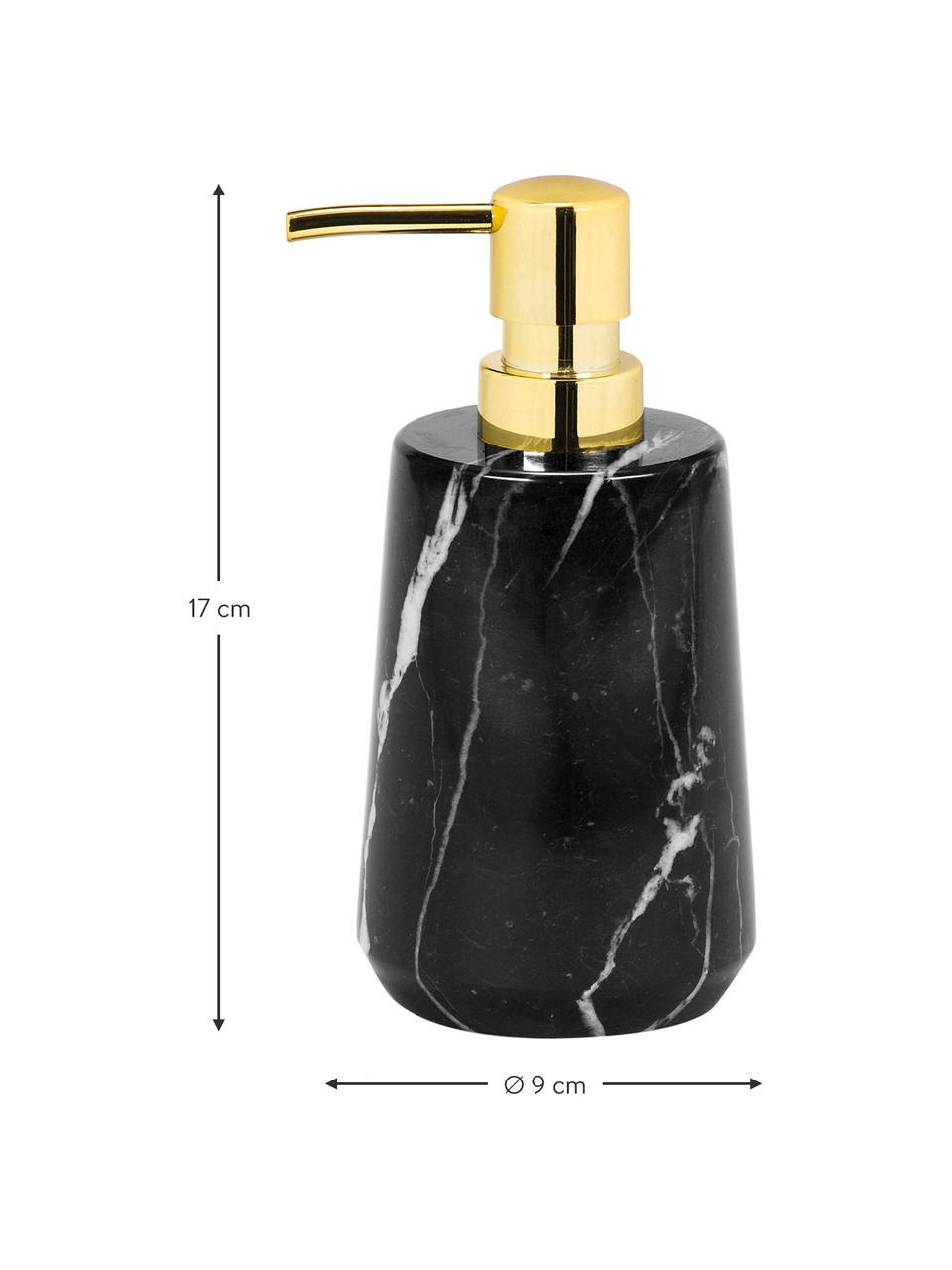 Dispenser sapone in marmo Lux, Contenitore: marmo, Testa della pompa: plastica, Nero marmorizzato, dorato, Ø 8 x Alt. 17 cm