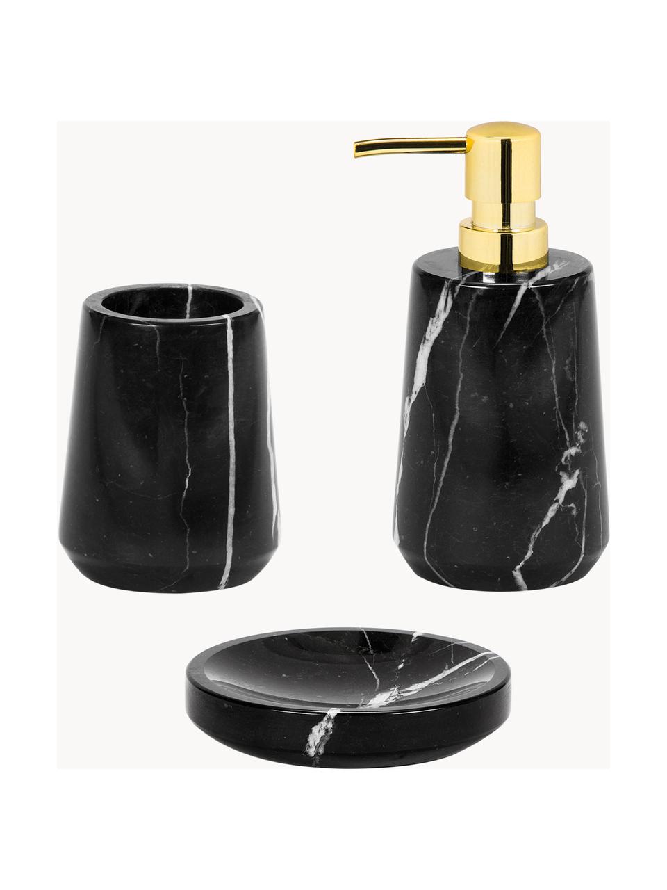 Dozownik do mydła z marmuru Lux, Czarny, marmurowy, odcienie złotego, Ø 8 x W 17 cm