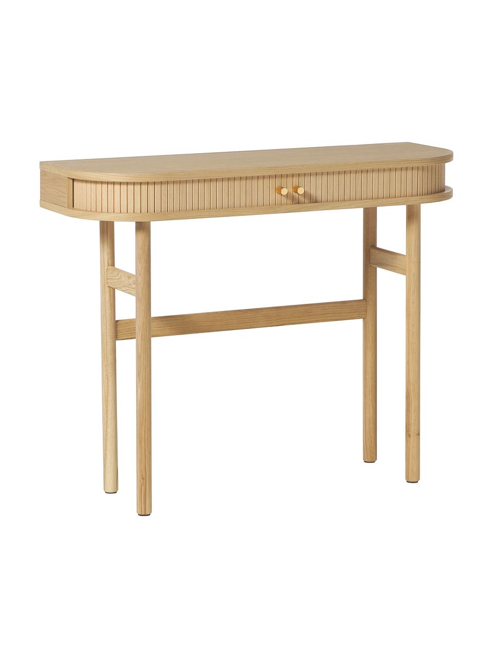 Consolle con frontale scanalato Calary, Gambe: legno massiccio di querci, Legno chiaro, Larg. 100 x Alt. 80 cm
