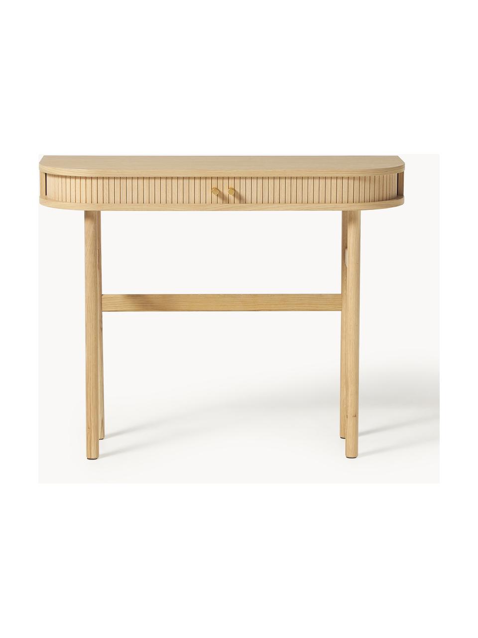 Console Calary met geribde voorzijde, Poten: eikenhout, Eikenhout, B 100 x H 80 cm