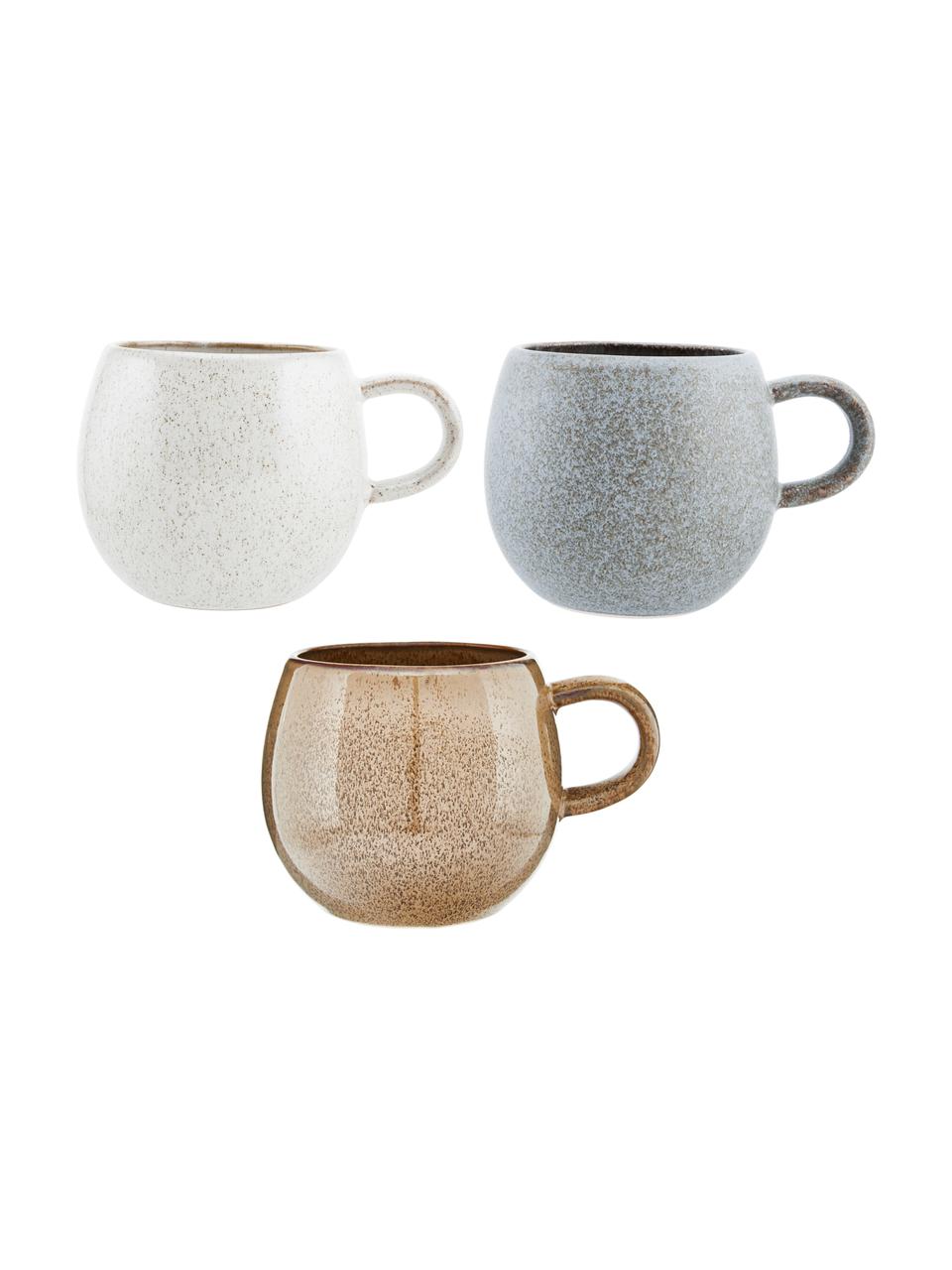 Komplet ręcznie wykonanych kubków do herbaty Addison, 3 elem., Kamionka, Szary, beżowy, biały, Ø 11 x W 10 cm, 500 ml