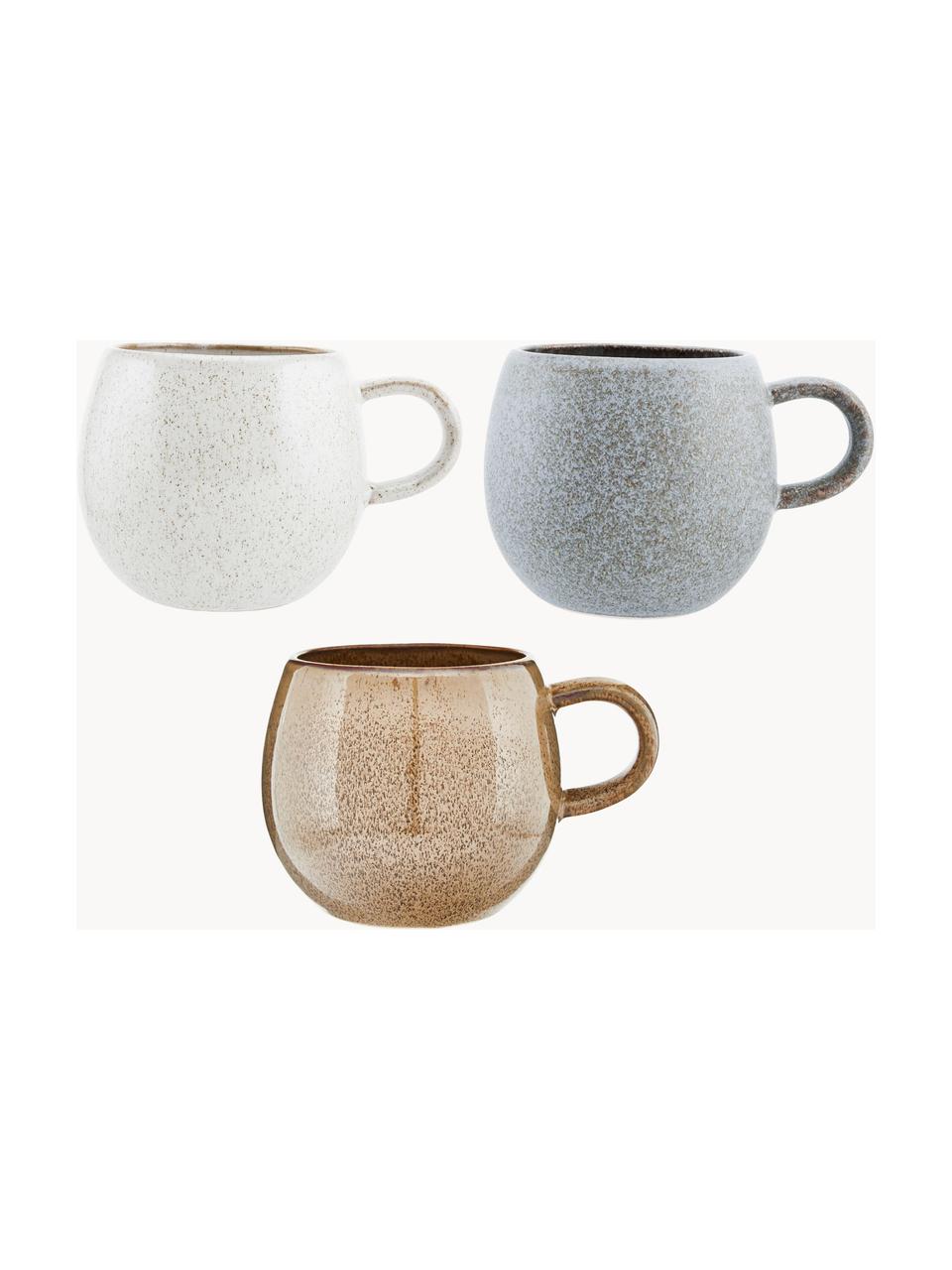 Súprava ručne vyrobených čajových šálok Addison, 3 diely, Kamenina, Sivá, nugatová, lomená biela, strakatá, Ø 11 x V 10 cm, 500 ml
