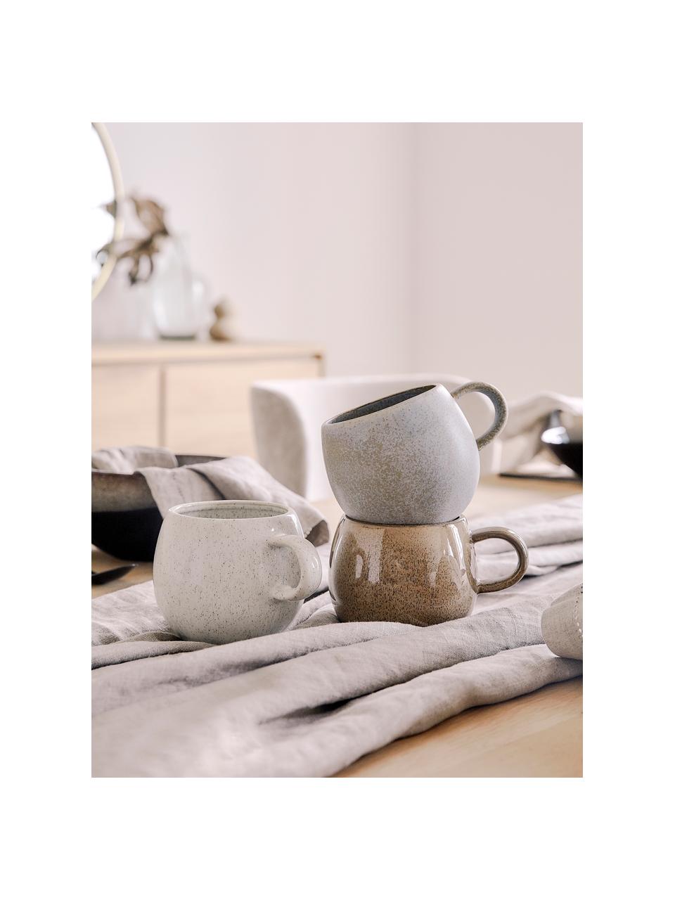 Tazas de té artesanales Addison, 3 uds., Cerámica de gres, Gris, turrón y Off White jaspeado, Ø 11 x Al 10 cm, 500 ml