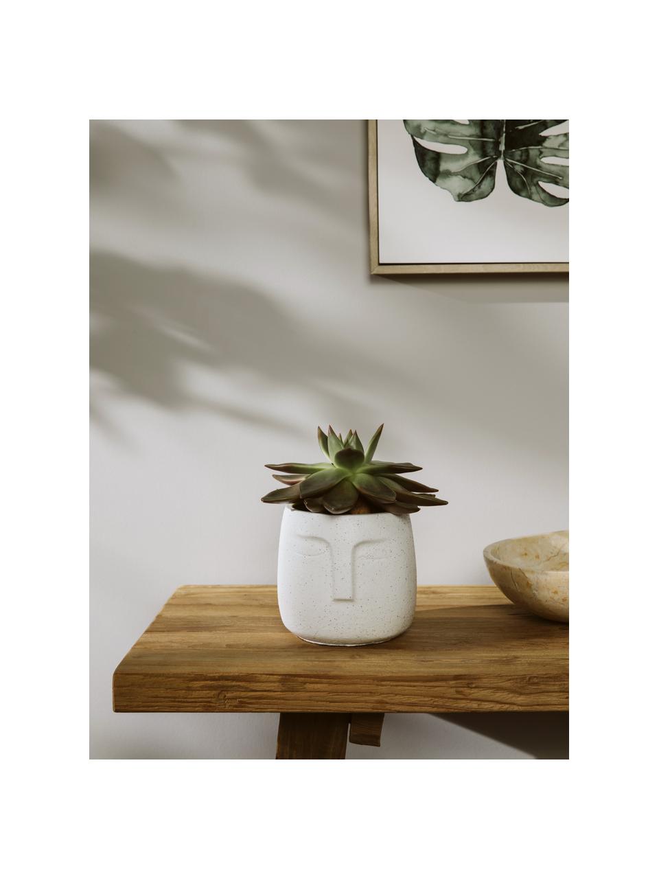 Kleine betonnen plantenpot Face in wit, Beton, Wit, Ø 12,5 x H 14 cm