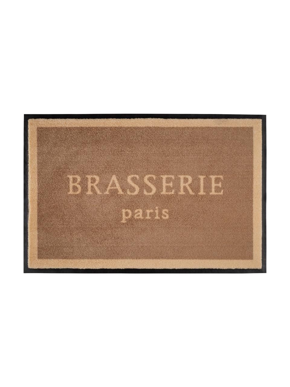 Wasbare polyamide deurmat Brasserie, Onderzijde: rubber, Bruin, beige, B 50 x L 75 cm