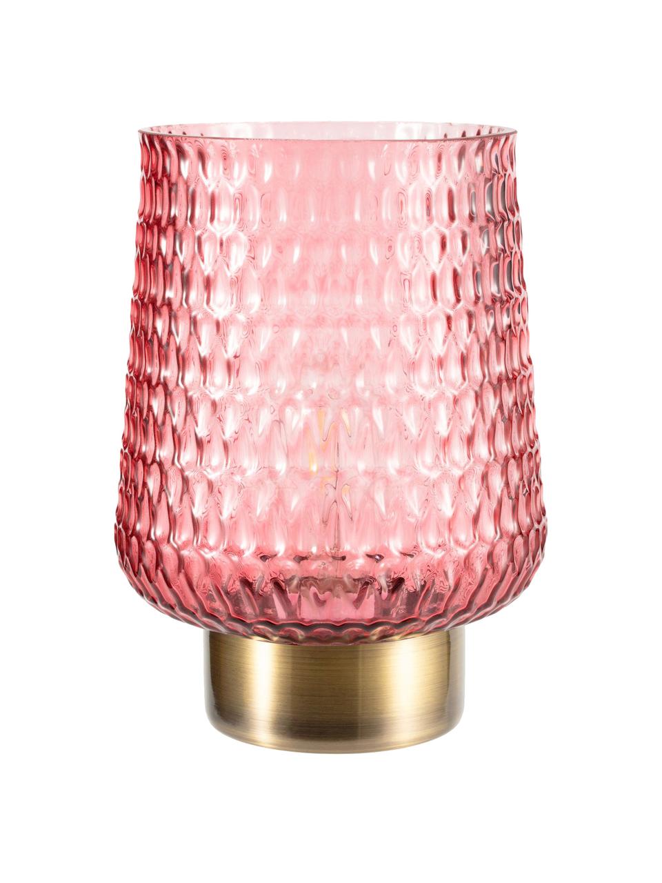 Kleine Mobile LED-Tischlampe Rose Glamour in Rosa mit Timerfunktion, Glas, Metall, Rosa, Goldfarben, Ø 16 x H 21 cm