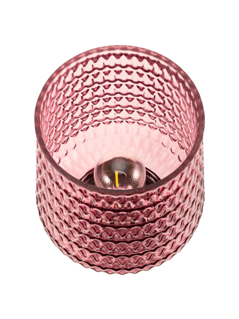 Kleine Mobile LED-Tischlampe Rose Glamour mit Timerfunktion, Glas, Metall, Rosa, Goldfarben, Ø 16 x H 21 cm