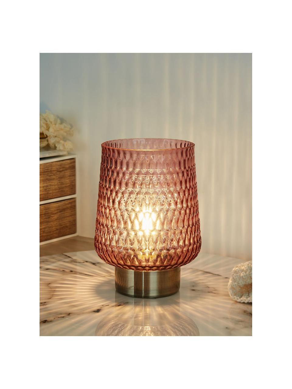 Malá prenosná stolová LED lampa s časovačom Rose Glamour, Sklo, kov, Bledoružová, zlatá, Ø 16 x V 21 cm