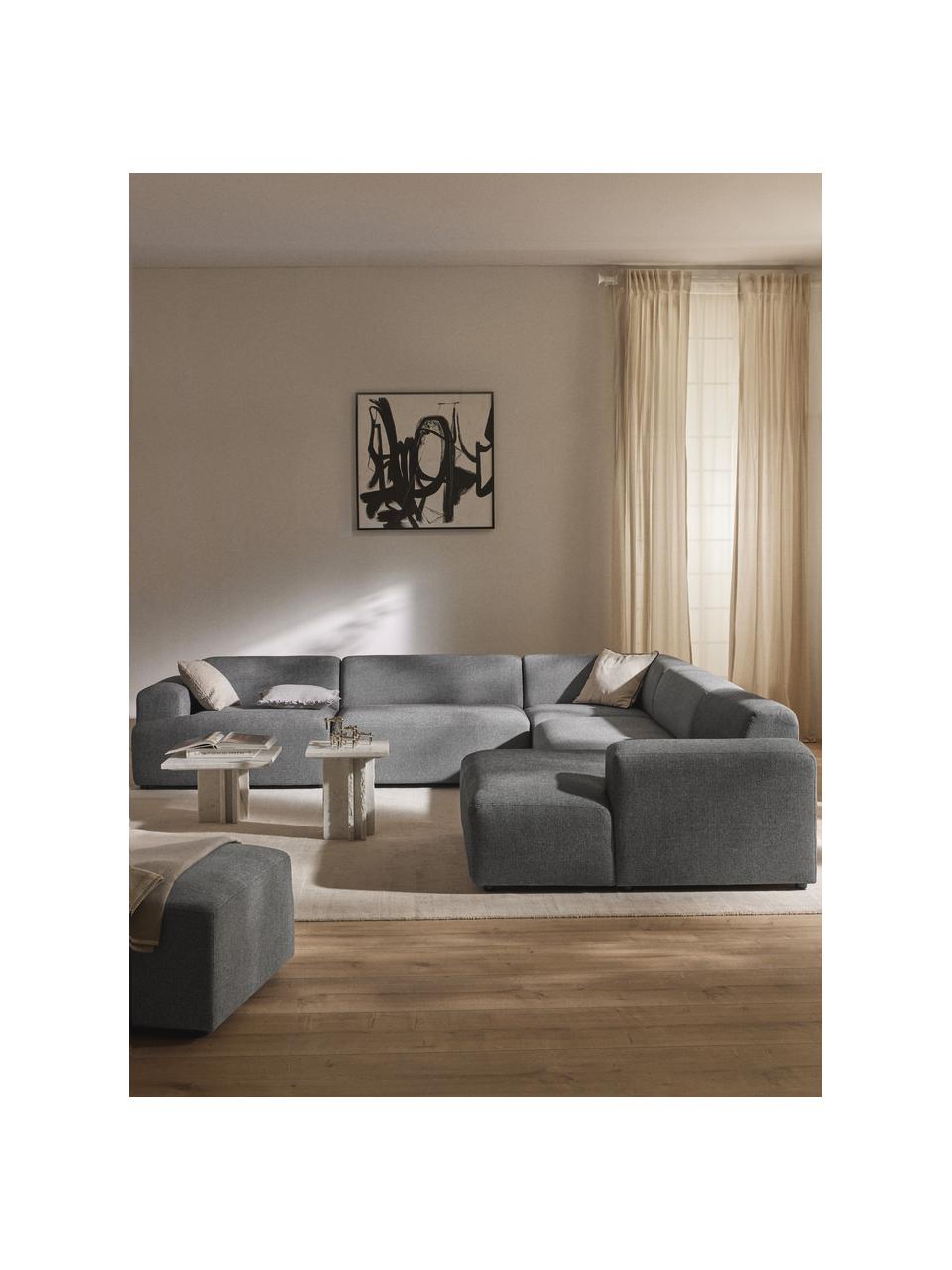 Divano ampio Melva, Rivestimento: 100% poliestere Con 45.00, Struttura: legno massiccio di pino e, Piedini: plastica Questo prodotto , Tessuto grigio scuro, Larg. 339 x Prof. 339 cm, parte angolare a sinistra