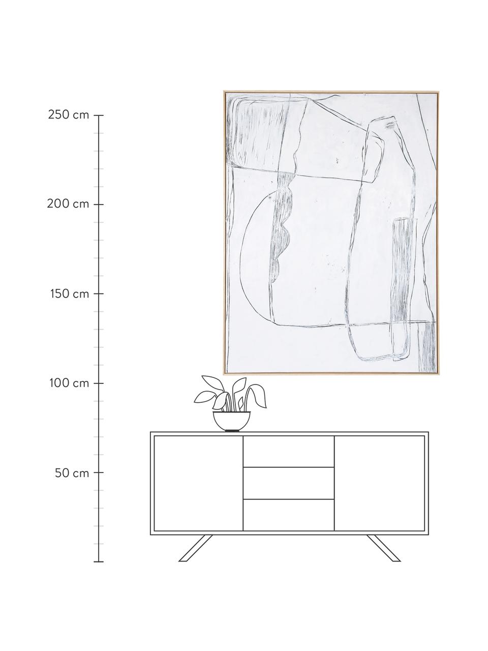 Gerahmtes Leinwandbild Brutalism mit Holzrahmen, Bild: Leinwand, Farbe, Rahmen: Eschenholz, Weiß, Schwarz, B 120 x H 160 cm