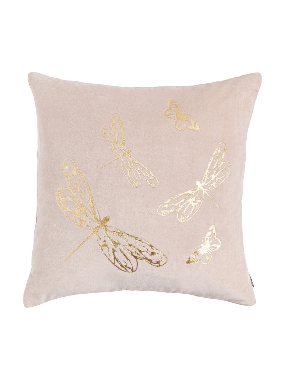 Roos fluwelen kussen Butterfly met gouden opdruk, met vulling, Katoen, Roze, 45 x 45 cm