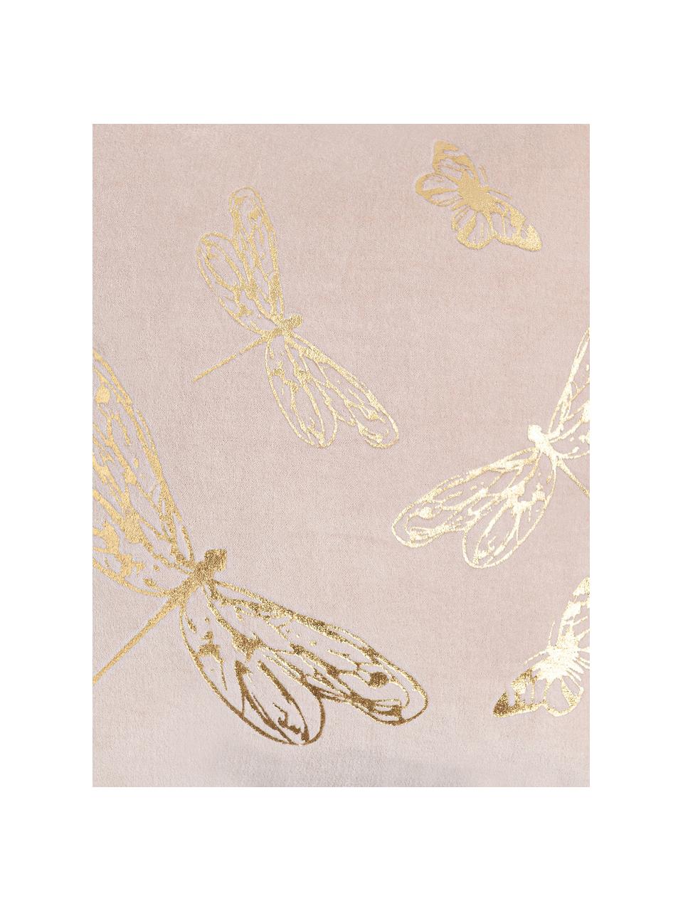 Rosa Samt-Kissen Butterfly mit goldenem Print, mit Inlett, 100% Baumwolle, Rosa, 45 x 45 cm