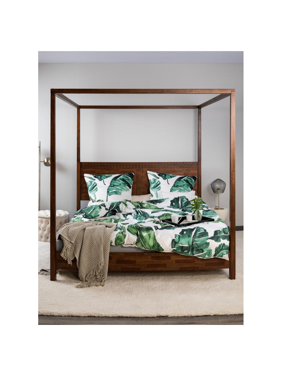Ropa de cama de satén Lou, Blanco, verde, Cama 135/140 cm (200 x 200 cm), 3 pzas.