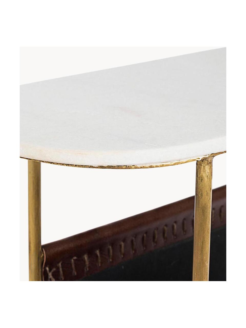 Tavolino con piano in marmo e portariviste Marmol, Struttura: acciaio ottonato, Marmo bianco, ottonato, Larg. 53 x Prof. 23 cm