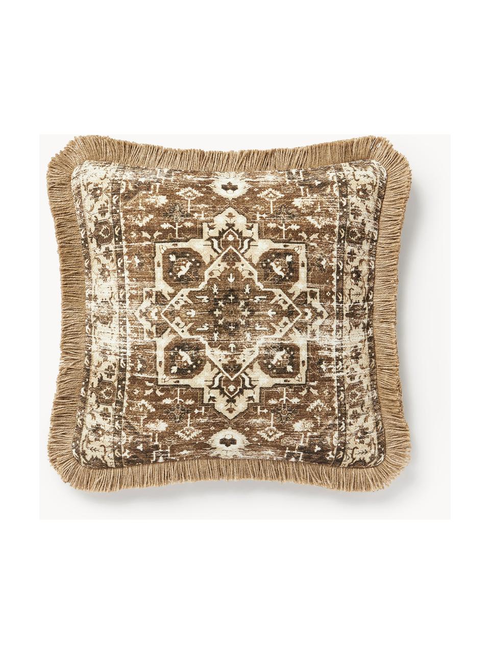 Housse de coussin 50x50 orientale en jute Nario, Tons bruns, larg. 50 x long. 50 cm