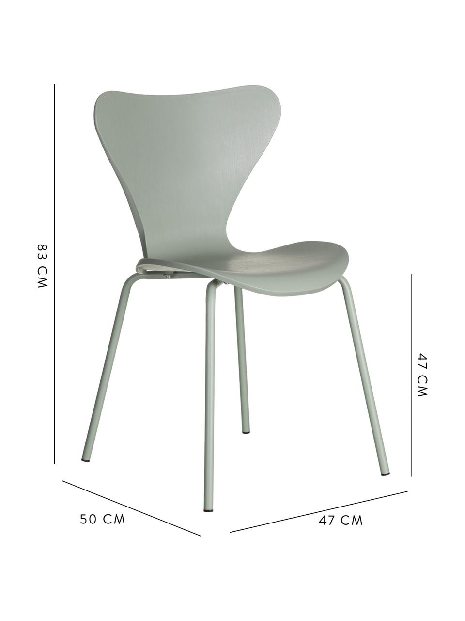 Kunststoffen stoelen Pippi, 2 stuks, Polypropyleen, metaal, Mintgroen, B 47 x D 50 cm