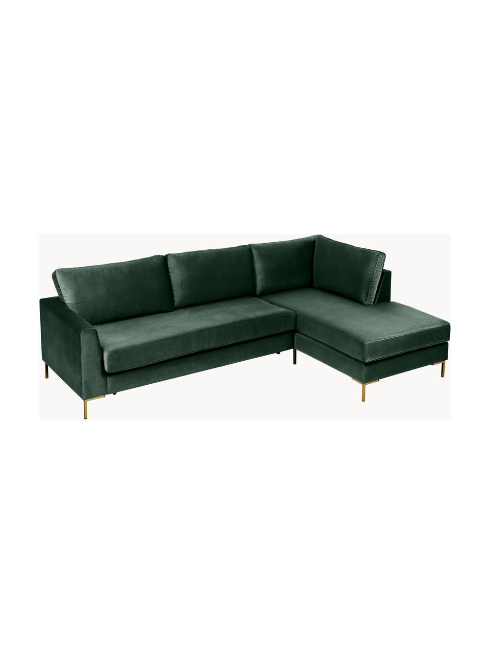 Divano letto 3 posti in velluto con materasso Luna, Rivestimento: 100% poliestere Il rivest, Struttura: legno massiccio di faggio, Velluto verde scuro, Larg. 270 x Prof. 184 cm, chaise-longue a sinistra