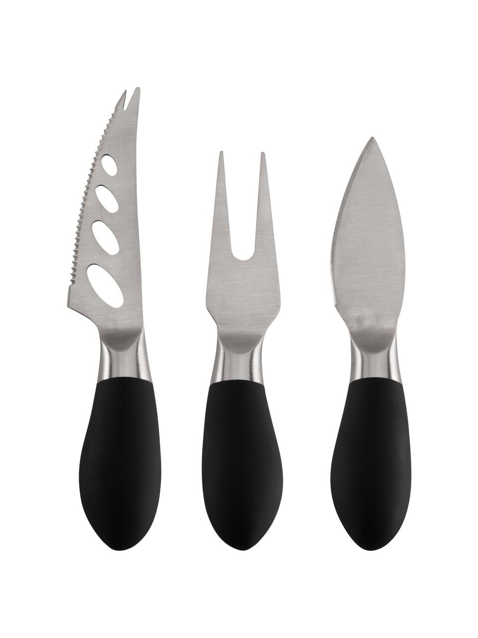 Set 3 coltelli da formaggio in acciaio inox Libra, Manico: acciaio inossidabile rive, Nero, argentato, Set in varie misure