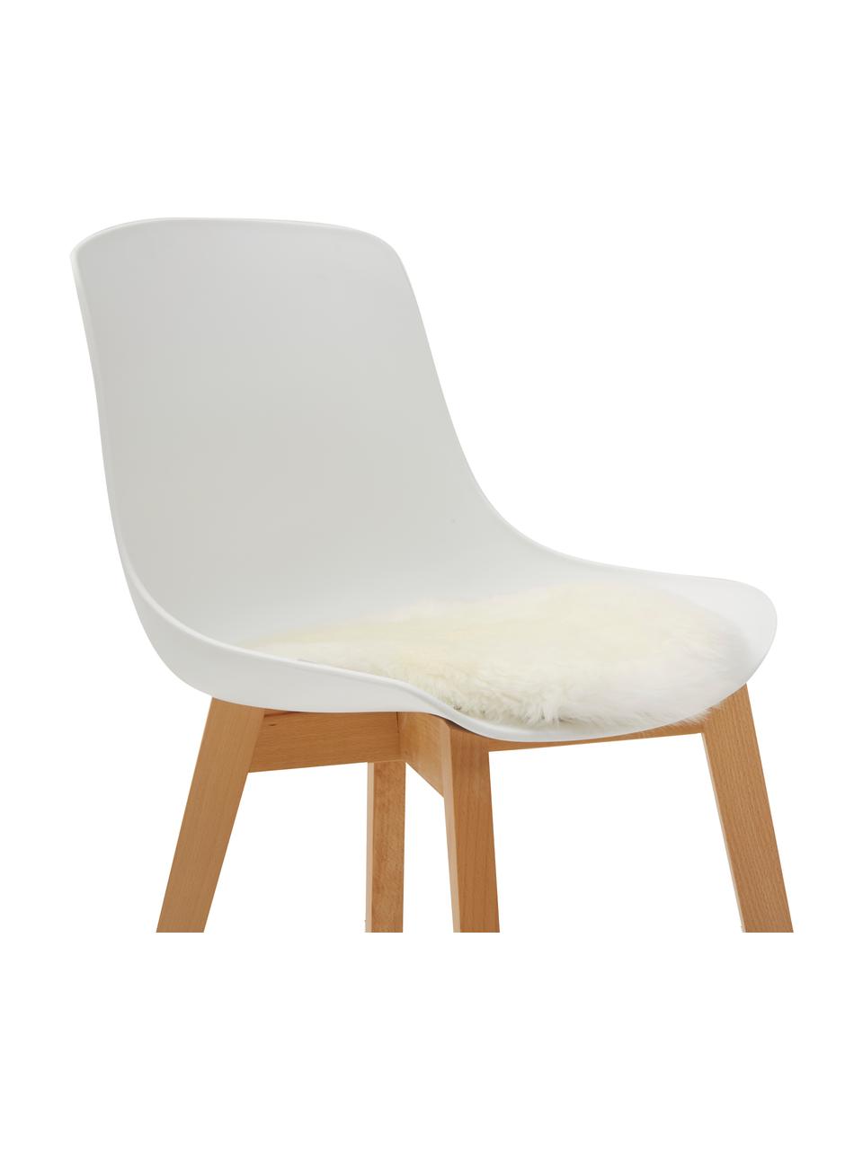 Galette de chaise ronde peau de mouton lisse Oslo, Blanc ivoire, Ø 37 cm