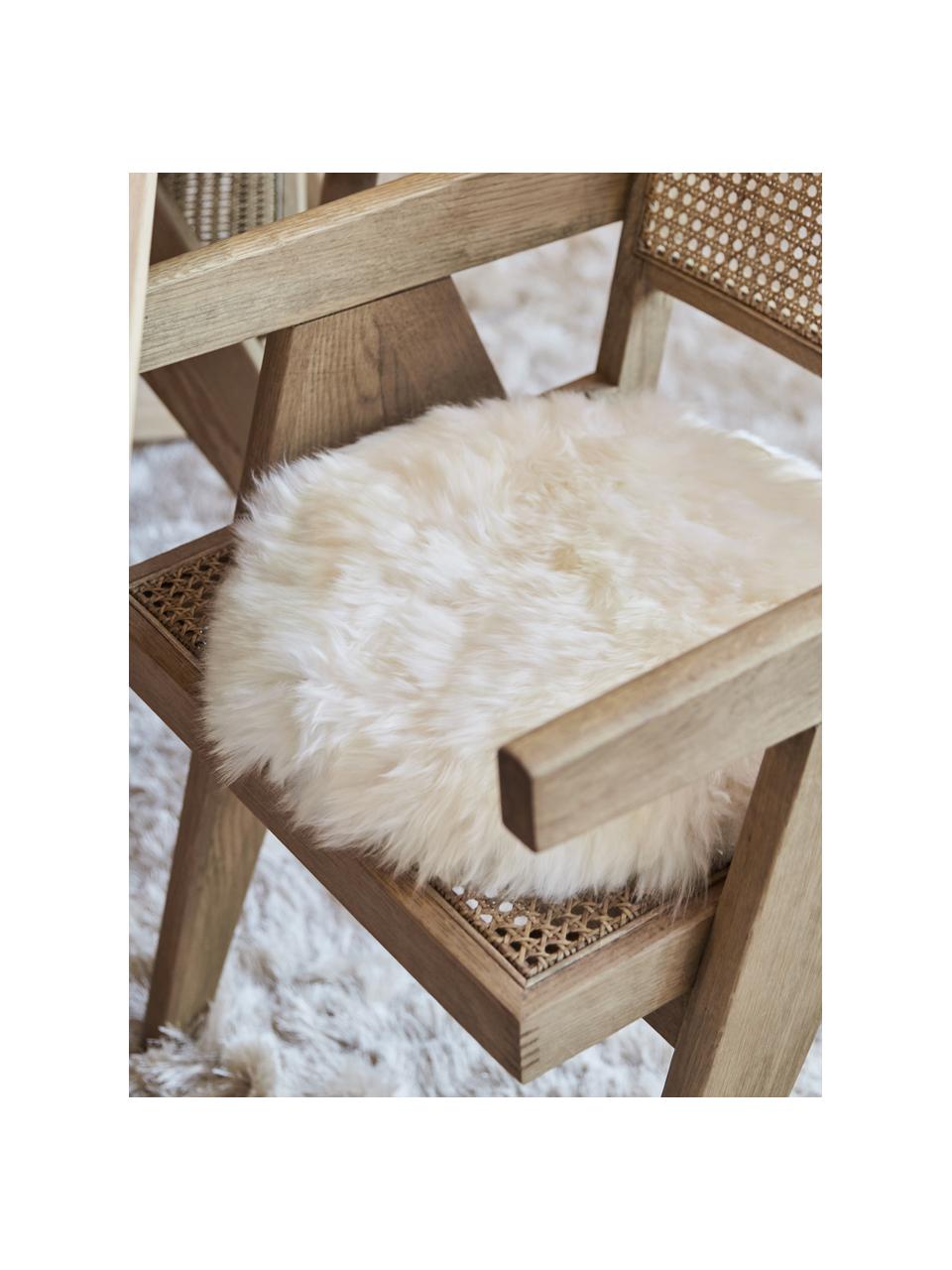 Vankúš na stoličku z ovčej kože Oslo, hladký, Krémovobiela, Ø 37 cm