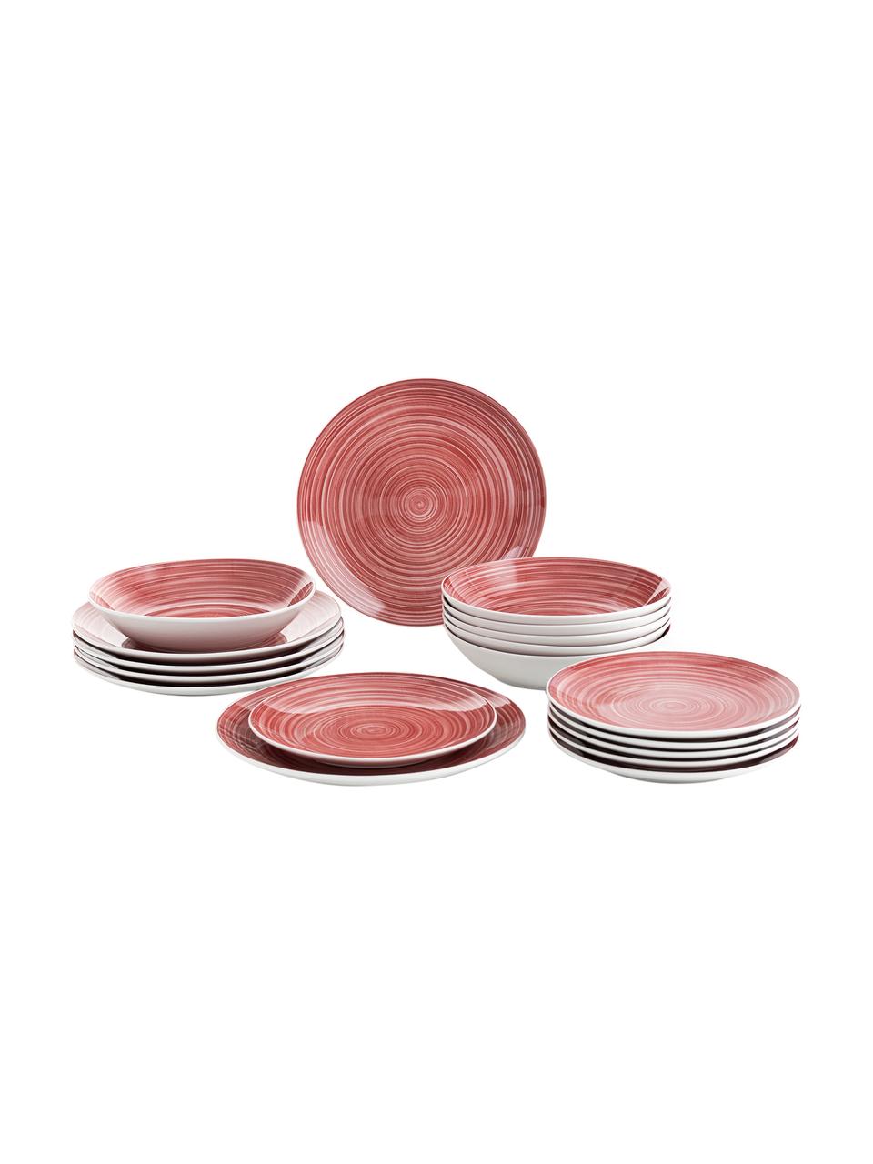 Vajilla Monaco, 6 comensales (18 pzas.), Porcelana, Color vino, Set de diferentes tamaños