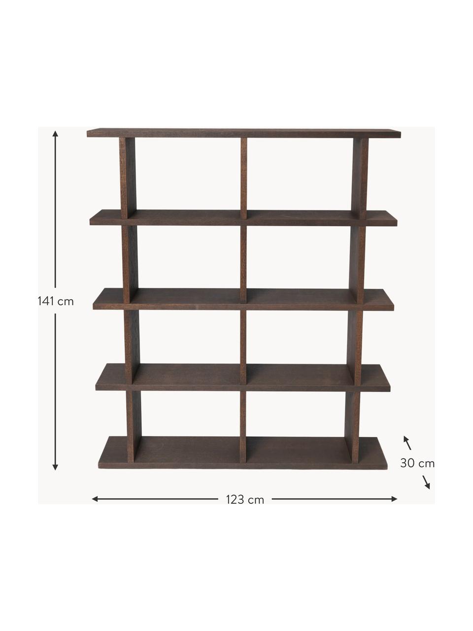 Holz-Regal Kona, Mitteldichte Spanplatte mit Eichenholzfurnier, lackiert

Dieses Produkt wird aus nachhaltig gewonnenem, FSC®-zertifiziertem Holz gefertigt., Eichenholz, dunkel lackiert, B 123 x H 141 cm