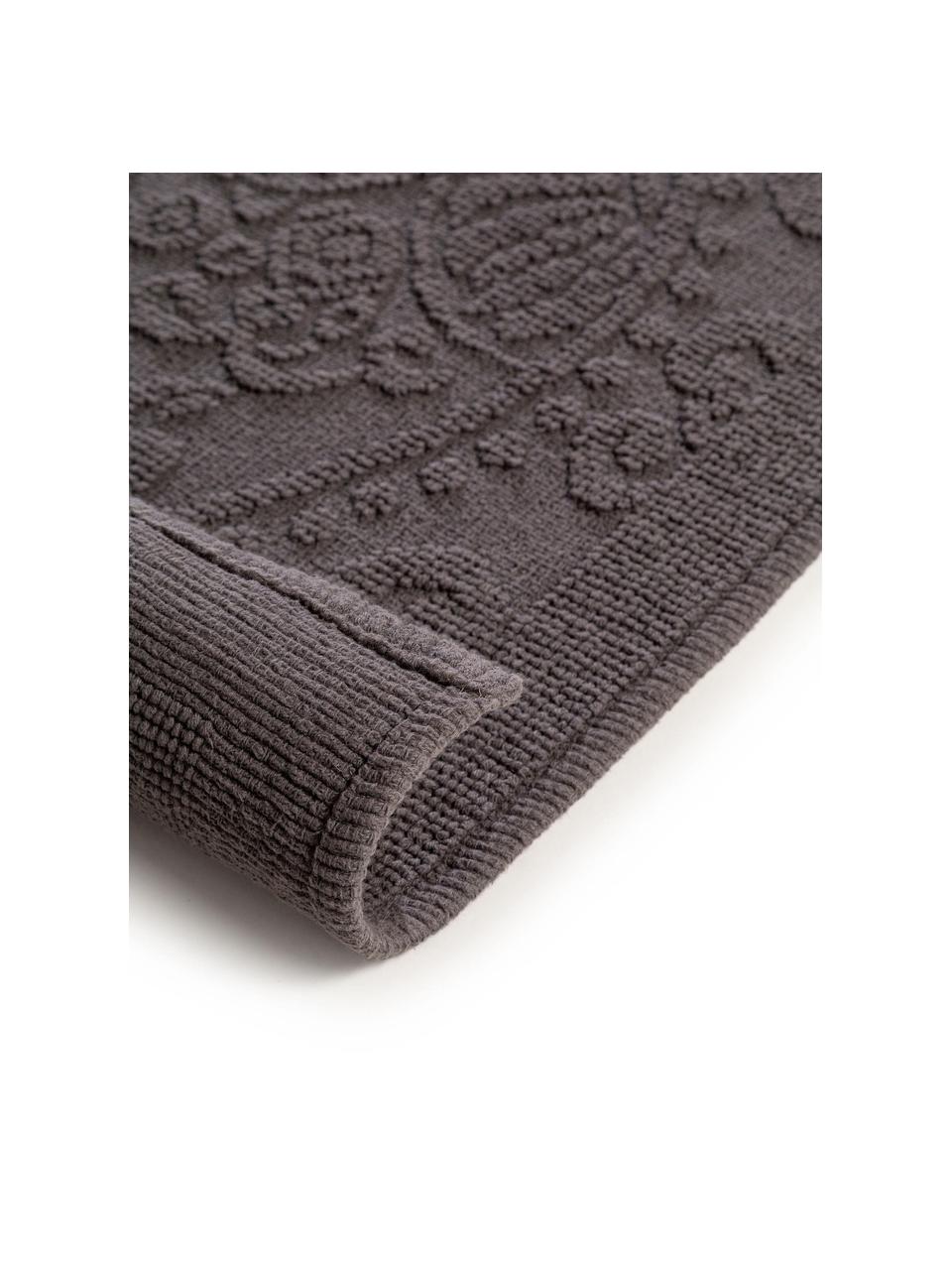 Koupelnový kobereček s  květinovým vzorem Kaya, 100% bavlna, Tmavě šedá, Š 60 cm, D 100 cm
