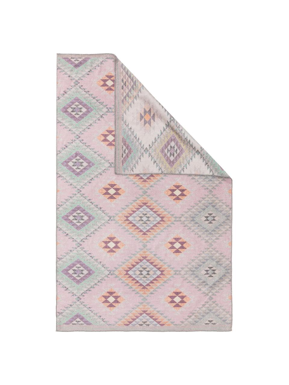 Tapis kilim ethnique réversible Kelim Ana, Rose, multicolore