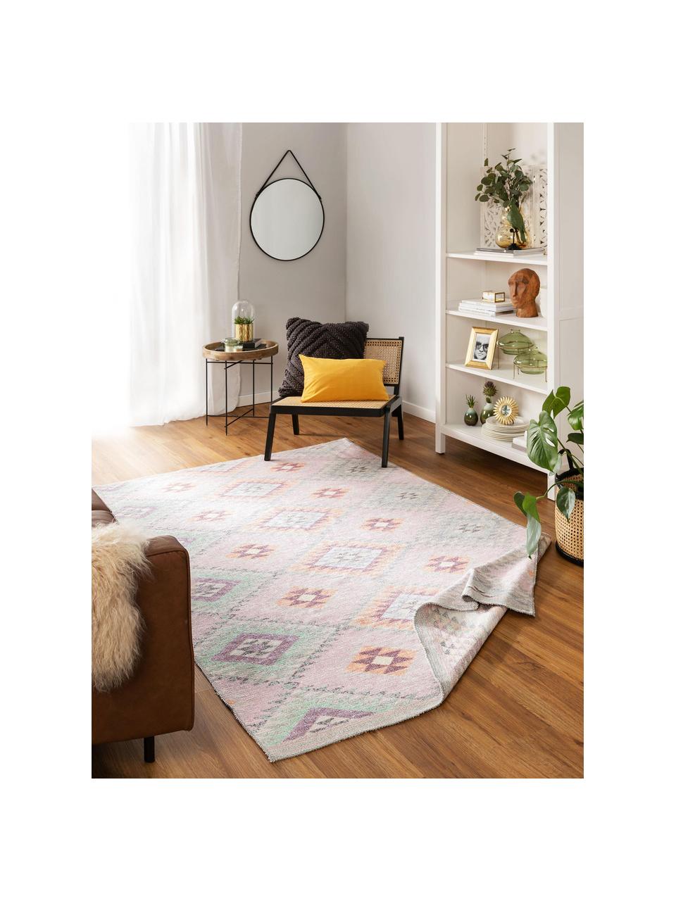 Tapis kilim ethnique réversible Kelim Ana, Rose, multicolore