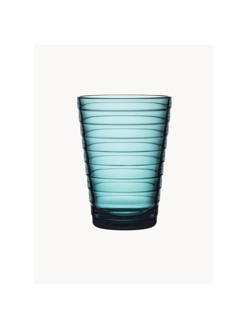 Szklanka Aino Aalto, 2 szt., Szkło, Turkusowy, transparentny, Ø 7 x W 9 cm, 220 ml