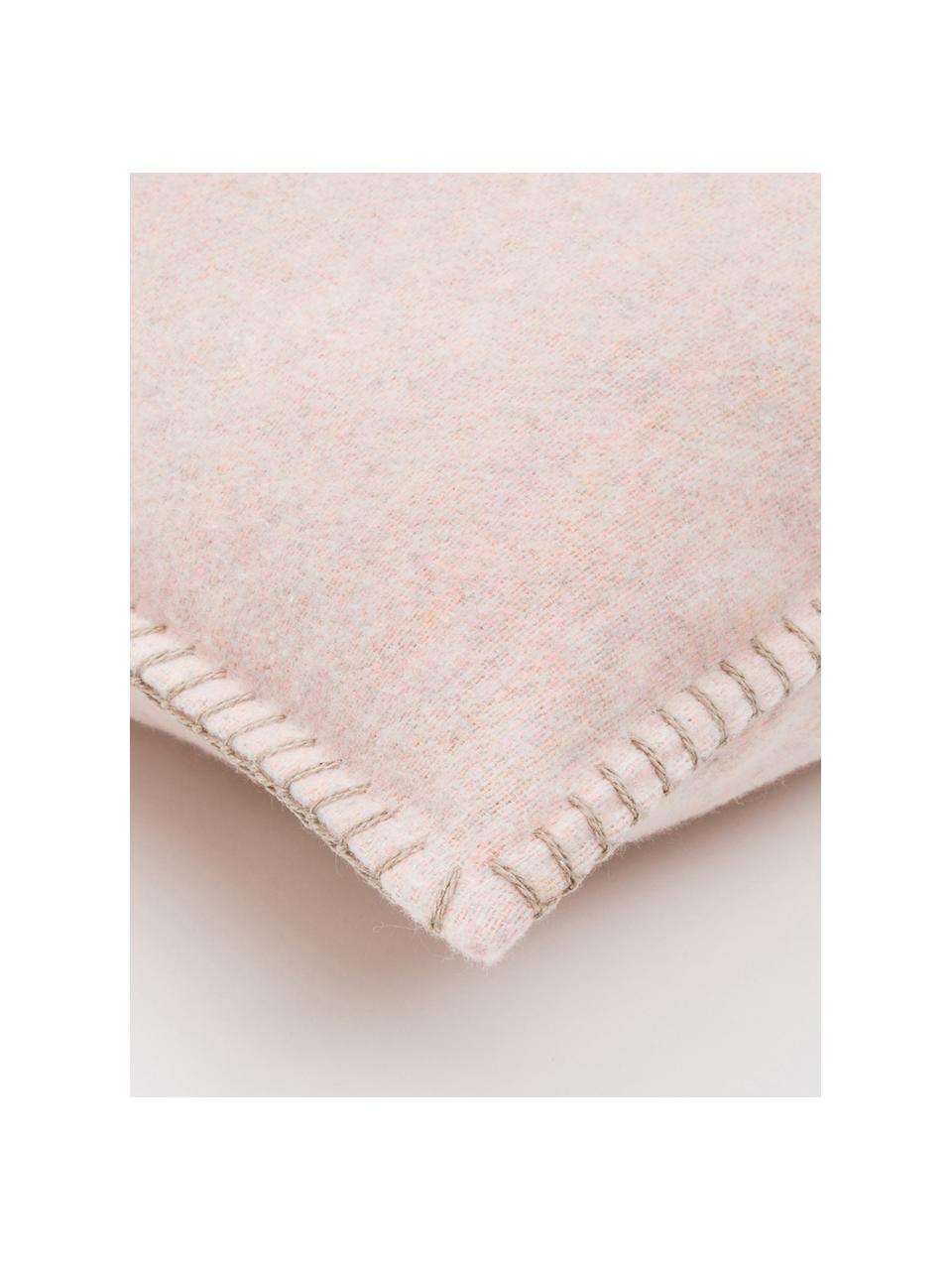 Zachte fleece kussenhoes Sylt met stiksels, 85% katoen, 8% viscose, 7% polyacryl, Oudroze, crèmekleurig, 40 x 40 cm