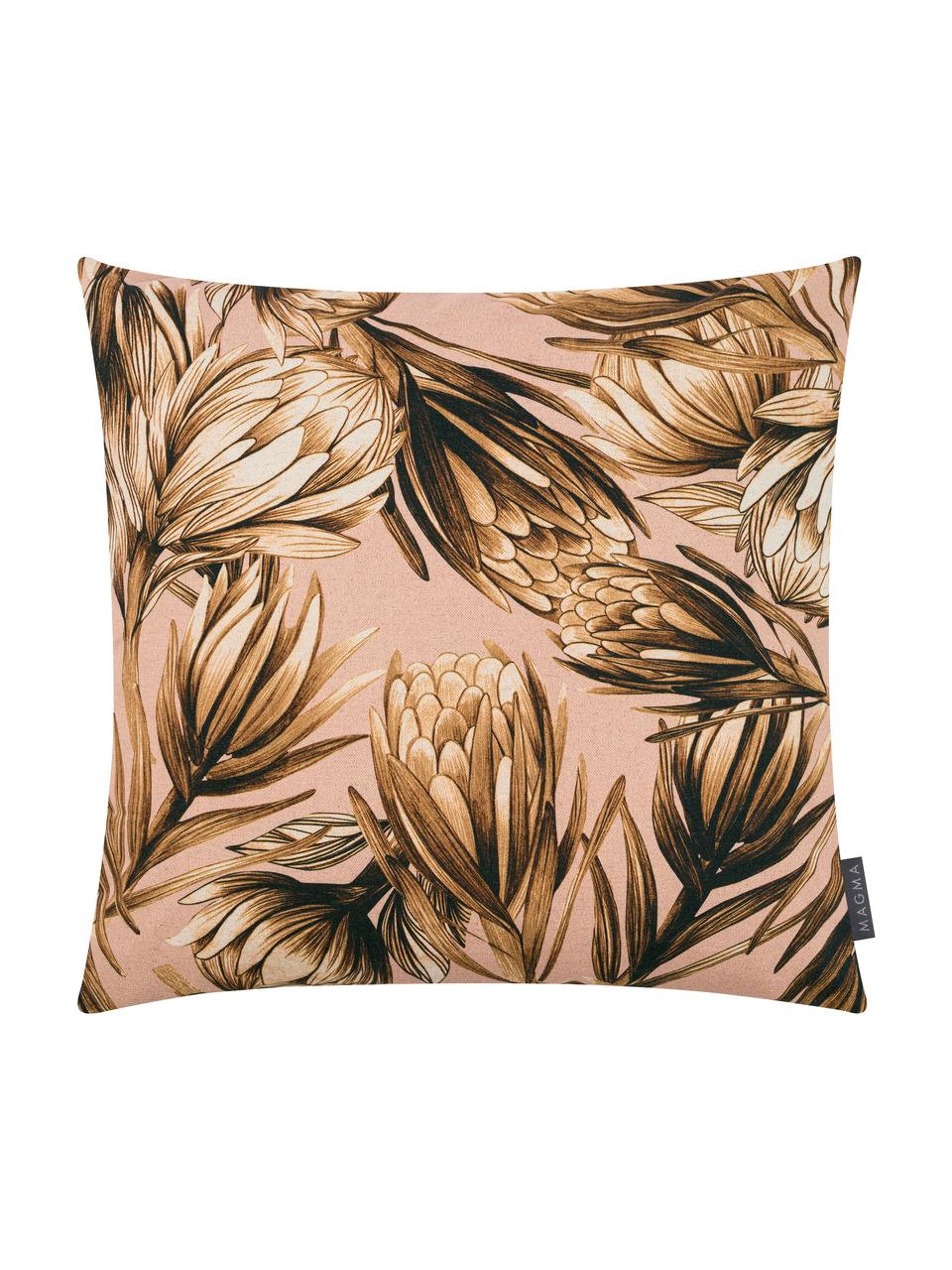 Poťah na vankúš s kvetinovým vzorom Protea, Bledoružová, tóny hnedej
