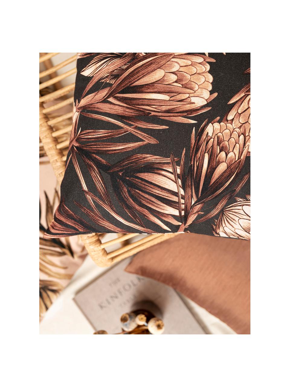 Housse de coussin 50x50 imprimé fleurs Protea, Rose, tons bruns