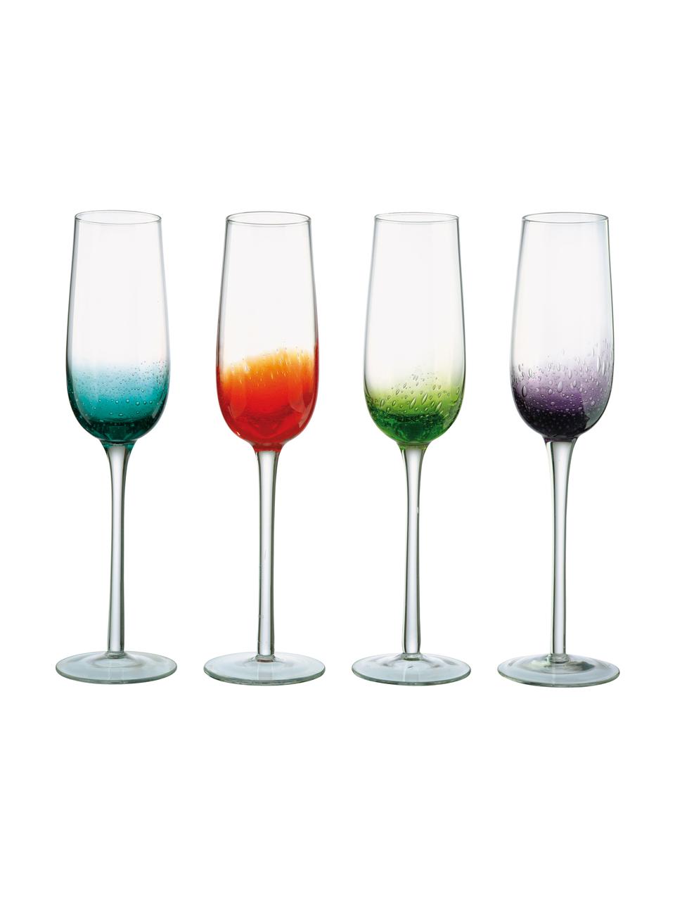 Mondgeblazen champagneglazen Fizz in verschillende kleuren, 4-delig, Mondgeblazen glas, Transparant, multicolour, 250 ml