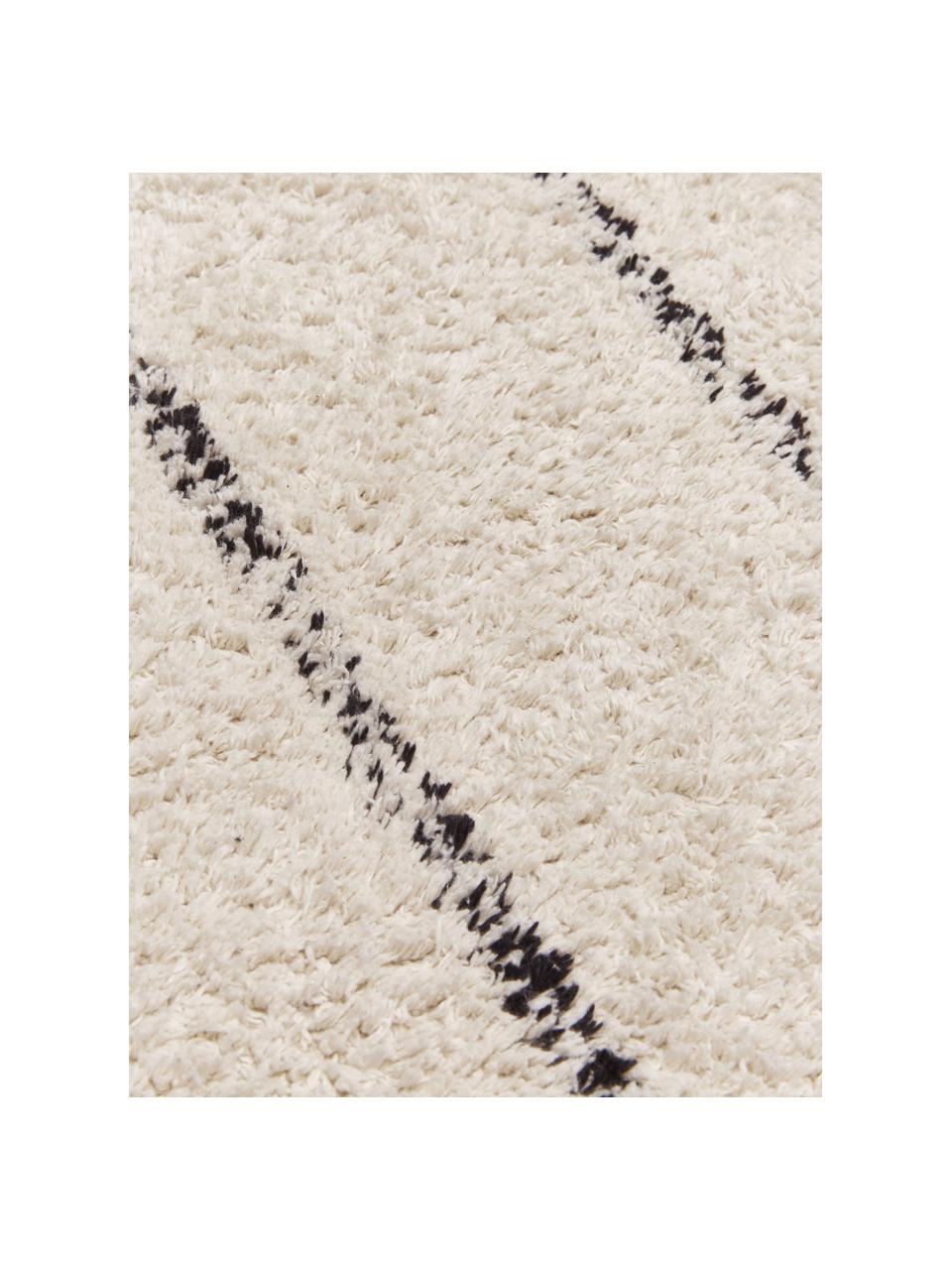 Alfombra corredor artesanal de algodón con flecos Bina, estilo boho, Parte superior: 100% algodón, Reverso: látex, Beige, negro, An 80 x L 200 cm