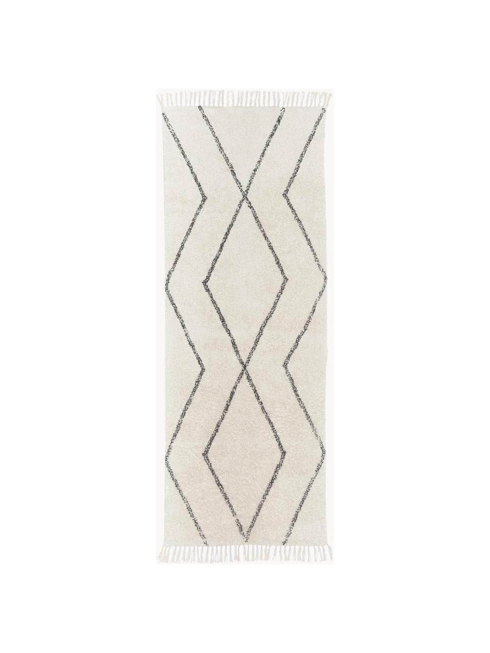 Tapis de couloir en coton à motif, tufté main Bina, Beige, noir, larg. 80 x long. 200 cm