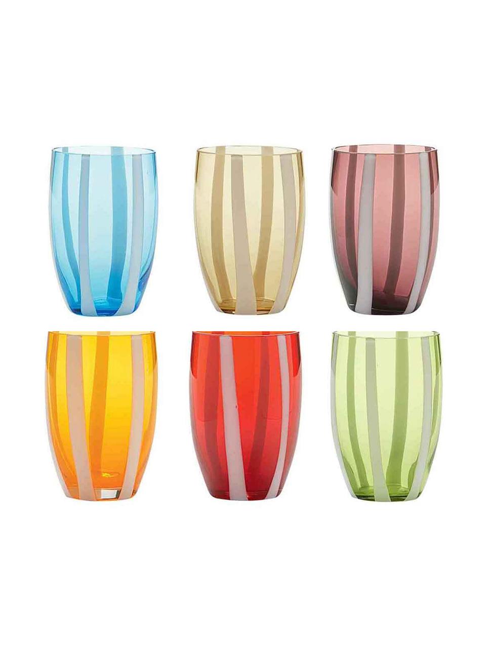 Ručne fúkané poháre na vodu Gessato, farebné, 6 ks, Biela, blankytná modrá, odtiene jantárovej, pastelová fialová, oranžová, červená