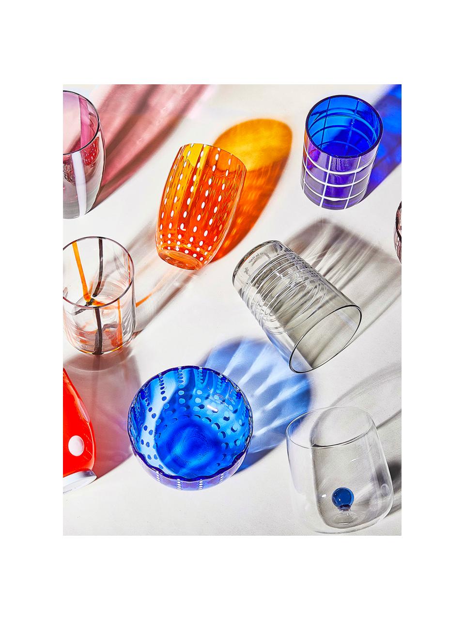 Komplet szklanek do wody ze szkła dmuchanego Gessato, 6 elem., Szkło, Biały, morski, odcienie bursztynowego, pastelowy fiolet, pomarańczowy, czerwony,, Ø 7 x W 11 cm
