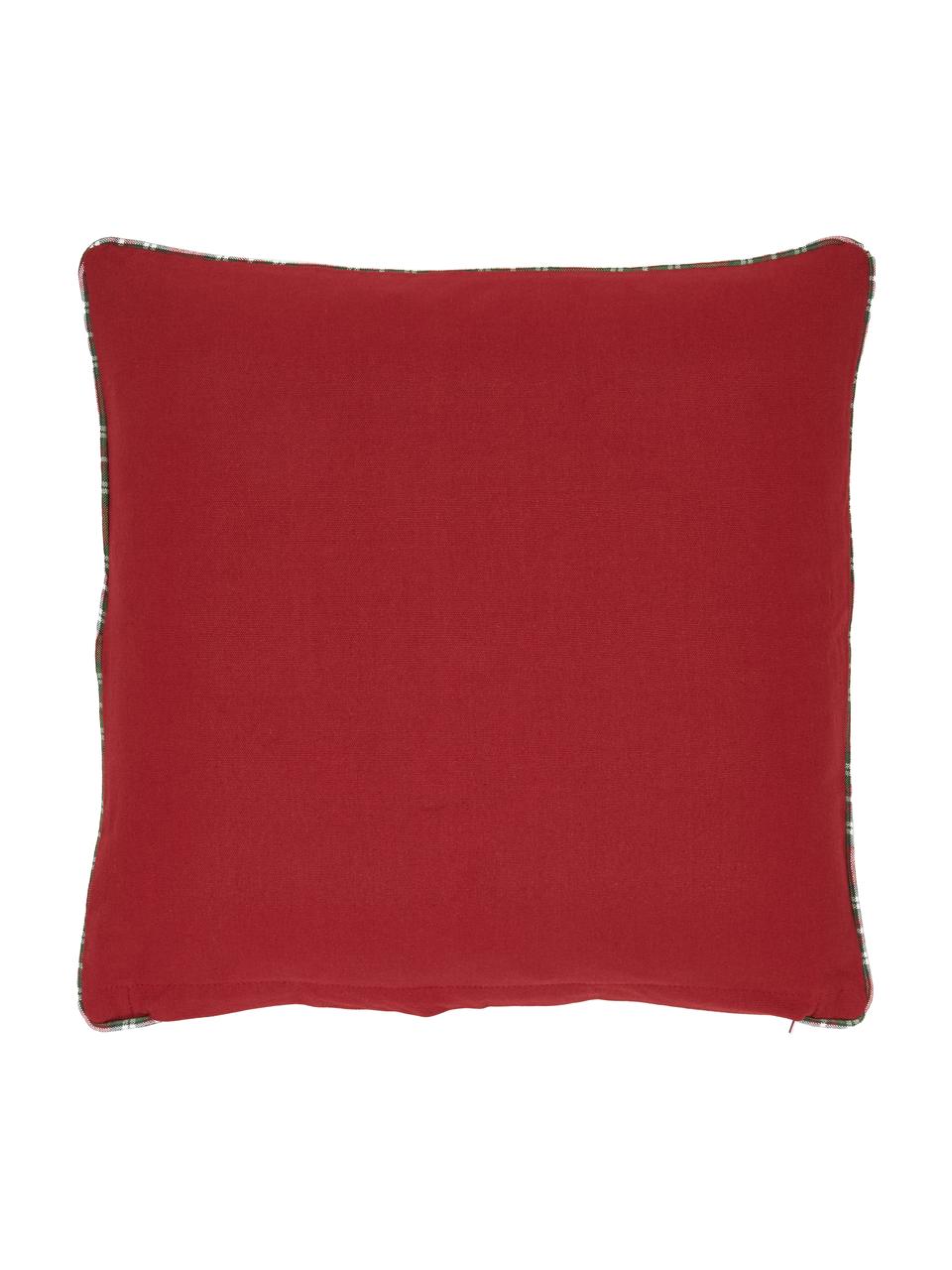 Housse de coussin 45x45 réversible Noel, 100 % coton, Endroit : crème, rouge, vert Envers : rouge, larg. 45 x long. 45 cm