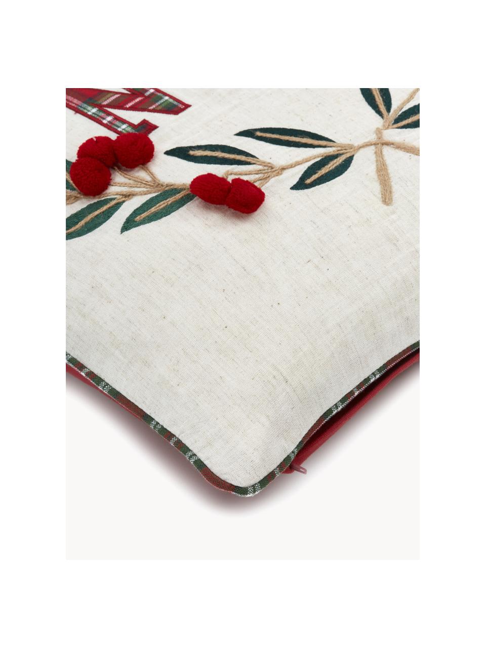 Vyšívaný povlak na polštář s lemováním Noel, 100 % bavlna, Krémově bílá, Š 45 cm, D 45 cm