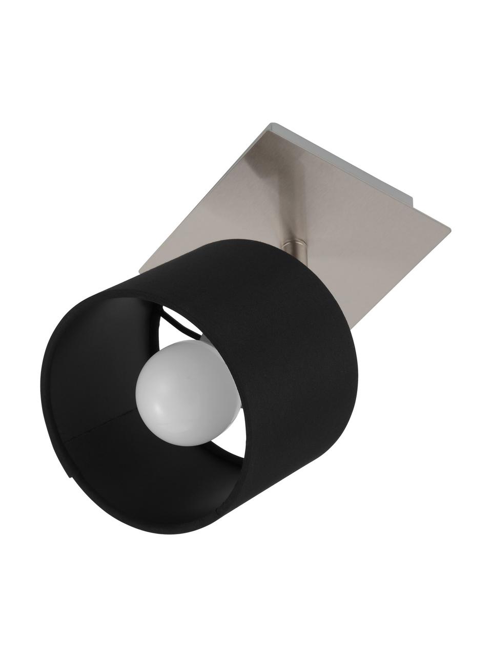 Plafond- en wandspot Casper, Baldakijn: vernikkeld metaal, Lampenkap: textiel, Zilverkleurig, zwart, B 11 x H 11 cm