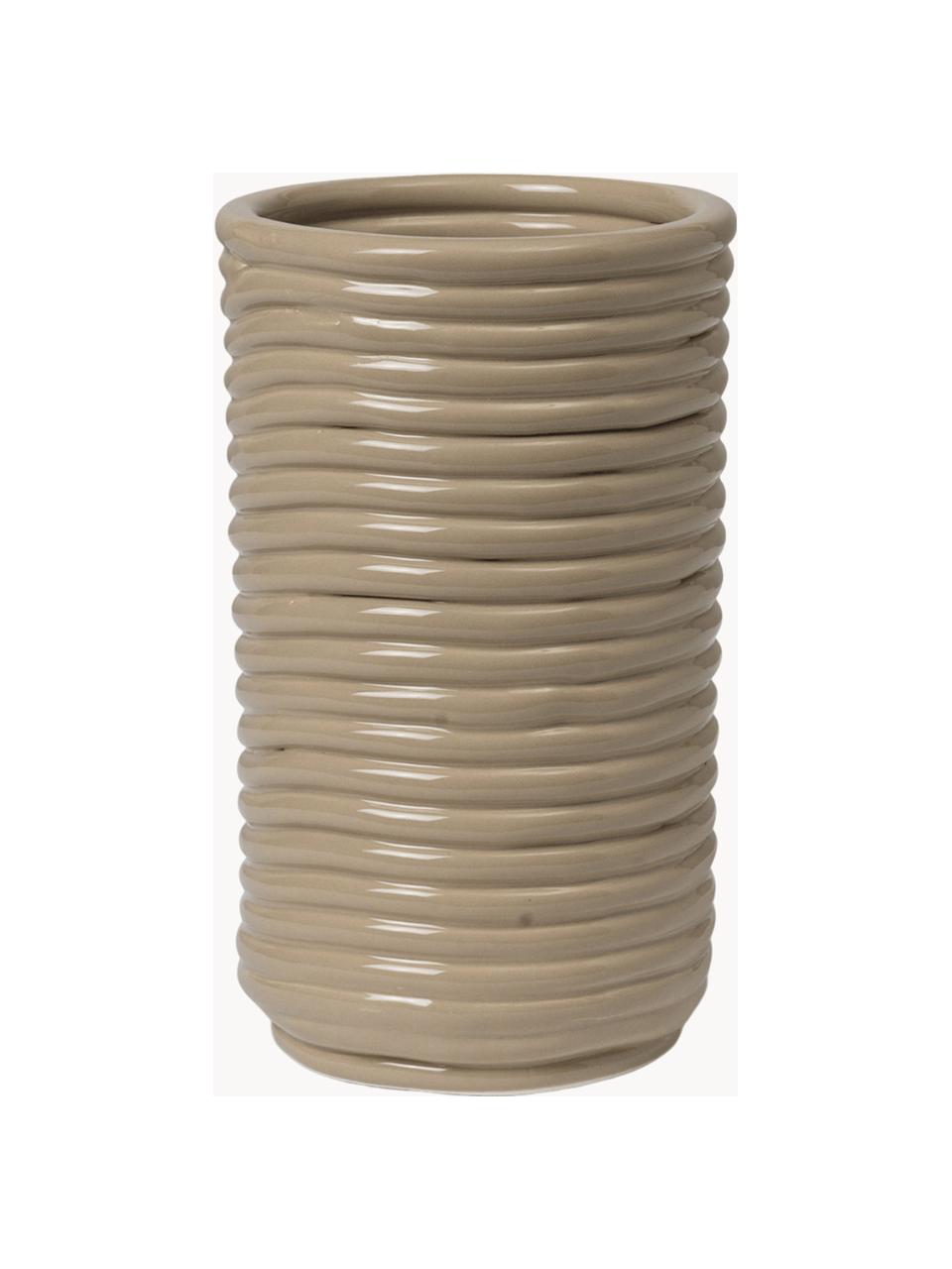 Handgefertigte Vase Corduroy, H 21 cm, Keramik, glasiert, Beige, Ø 12 x H 21 cm