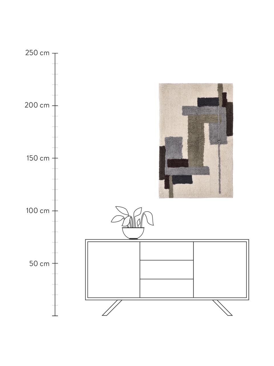 Grosser Wandteppich Laerk aus Baumwolle, 100% Baumwolle, Cremeweiss, Grau, Grün, Schwarz, B 70 x H 110 cm